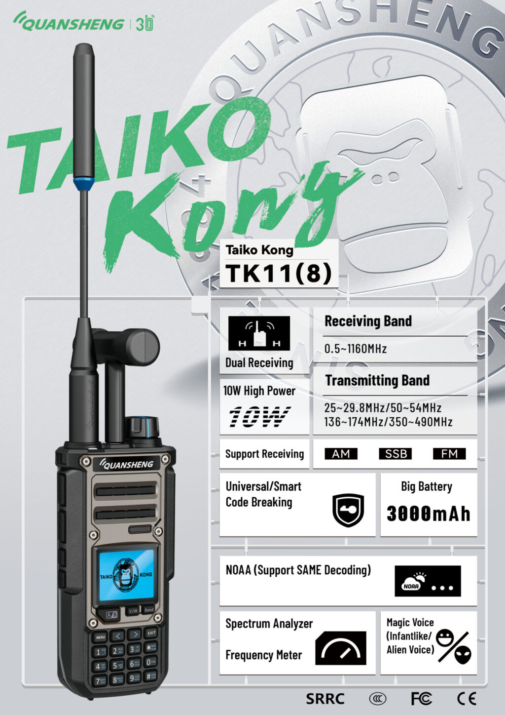 Quansheng Taiko Kong TK11(8) Two Way Radio 10W Spectrum Analyzer Walkie